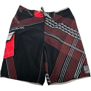 VTG y2k Men's Black Red Geometric Quiksilver Surfing Board Shorts Swim Trunks 34